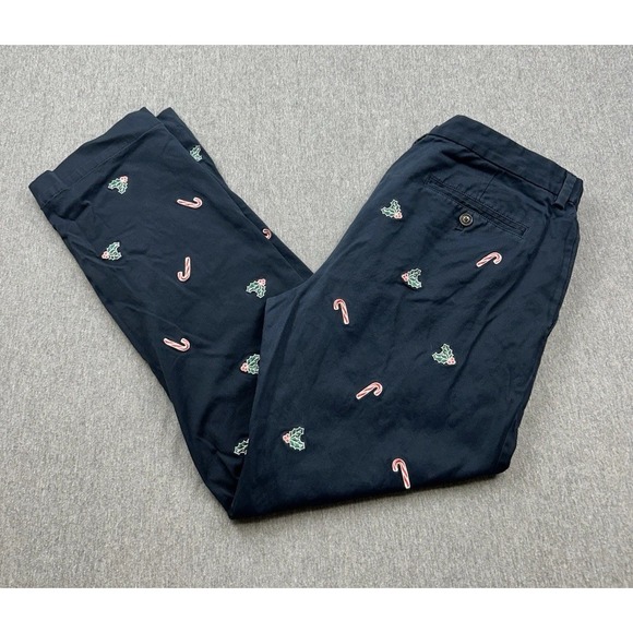 Vineyard Vines Breaker Pants Mens 34x30 Blue Christmas Holly Candy Cane Chino - Picture 1 of 15